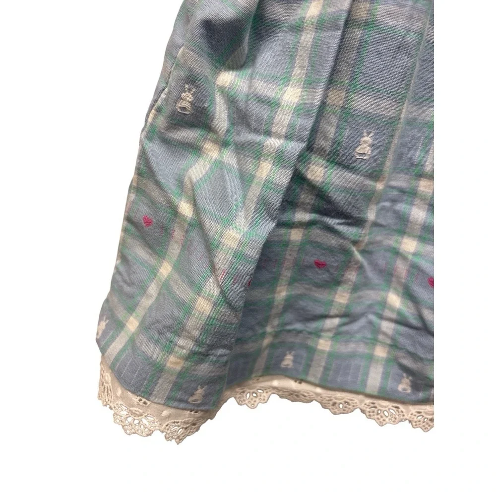 Vintage Good Lad Blue Plaid Embroidered Bunny Dress Baby Girl 18 Mo Lace Easter
